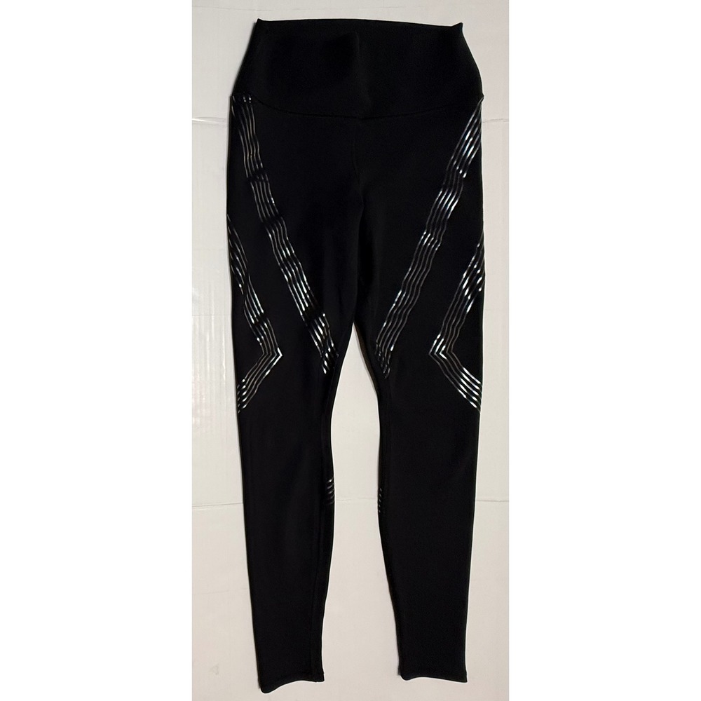 ALO Yoga Black High-Waist Leggings with Reflective Silver Stripes